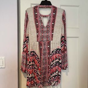 Free people white pink long sleeve mini dress